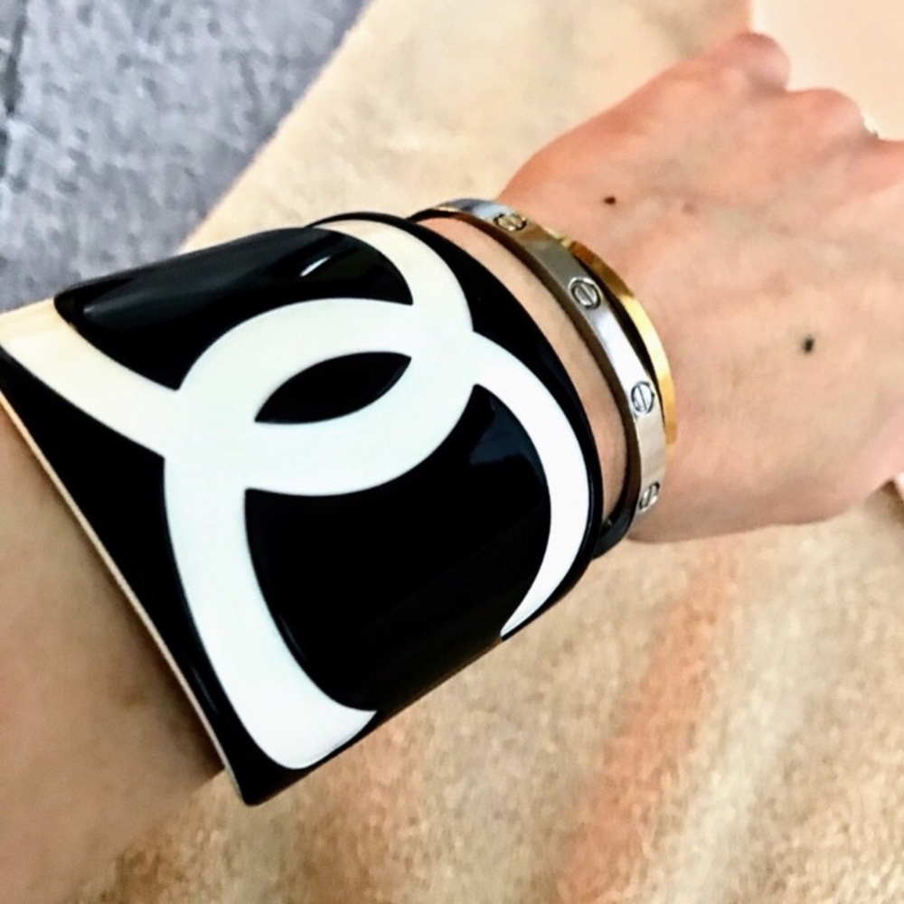 CHANEL Resin CC Logo Cuff Bracelet